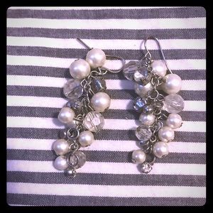 Pearl/diamond/clear crystal bauble earrings